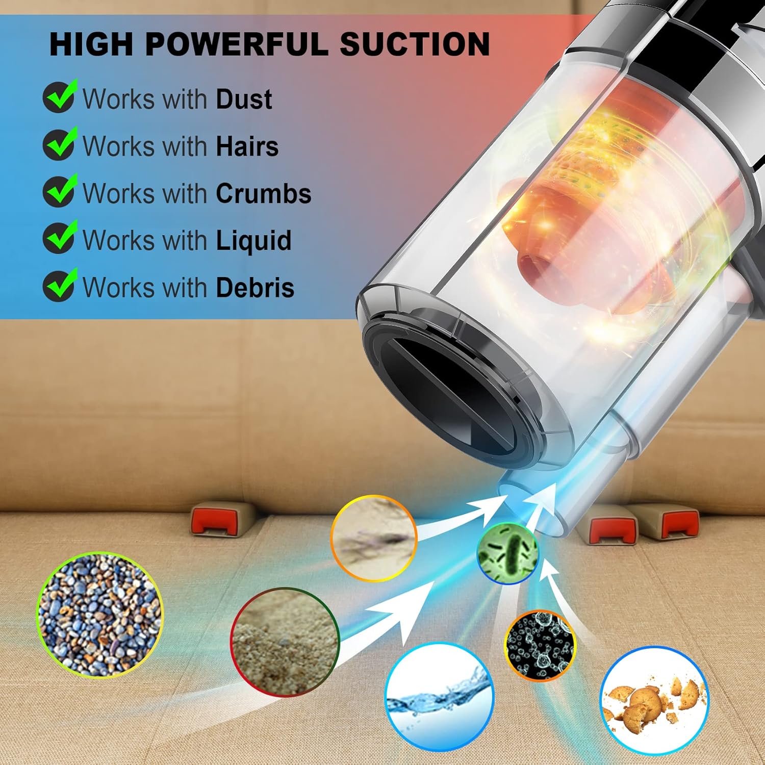 Car Vacuum Cleaner, Portable Car Vacuum High Power 150W/7500Pa, Handheld Vacuum for Car Interior Accessories Cleaning with Wet or Dry for Men/Women, 16.4 Ft Corded - Image 4