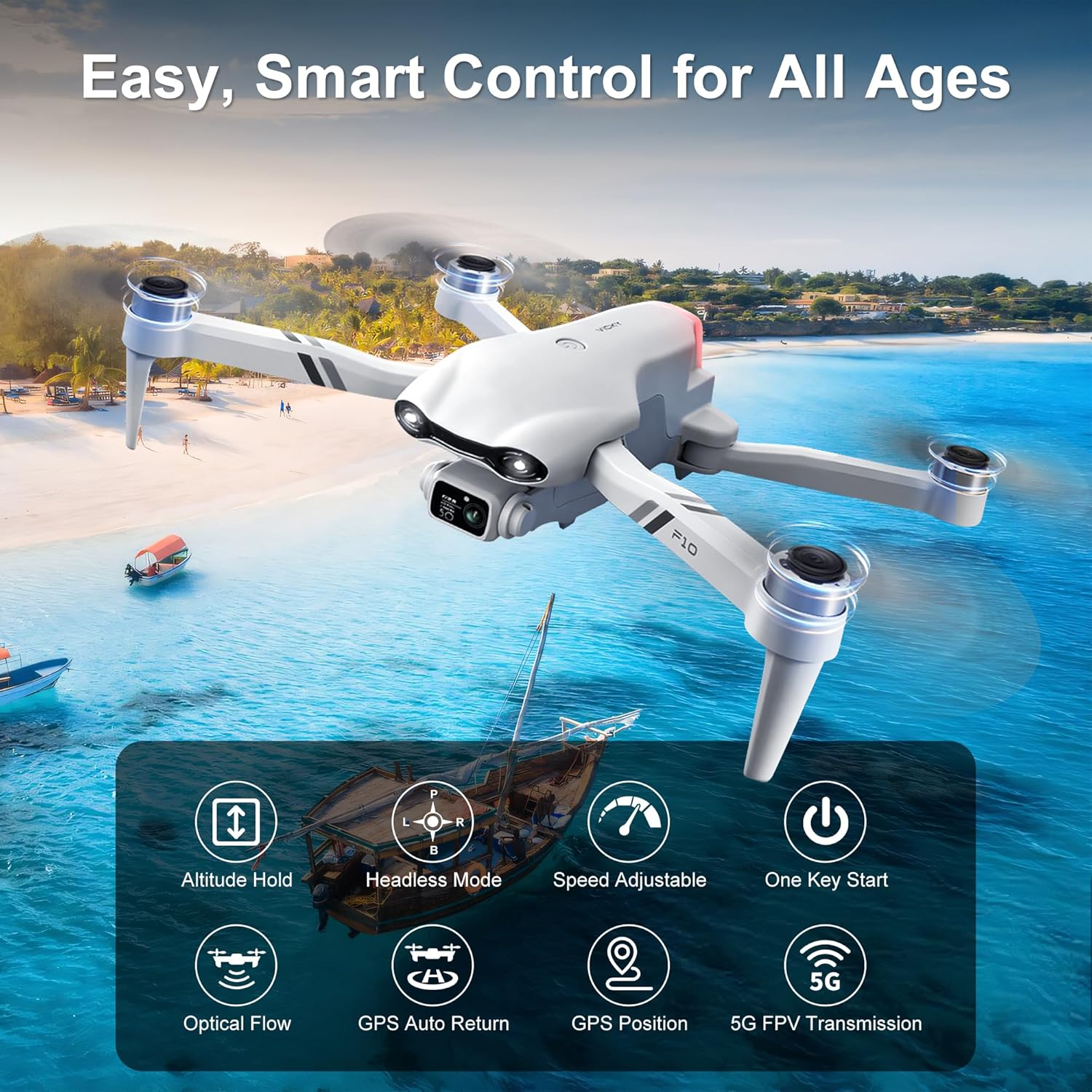 Drone with Camera for Adults, 2K UHD GPS RC Drone Brushless Motor, Smart FPV Foldable Quadcopter for Beginners, 5G WIFI Transmission, Auto Return, Follow Me, Waypoints, Altitude Hold, 30 Mins Flight Time, Gift Drone for Boys Girls - Image 4