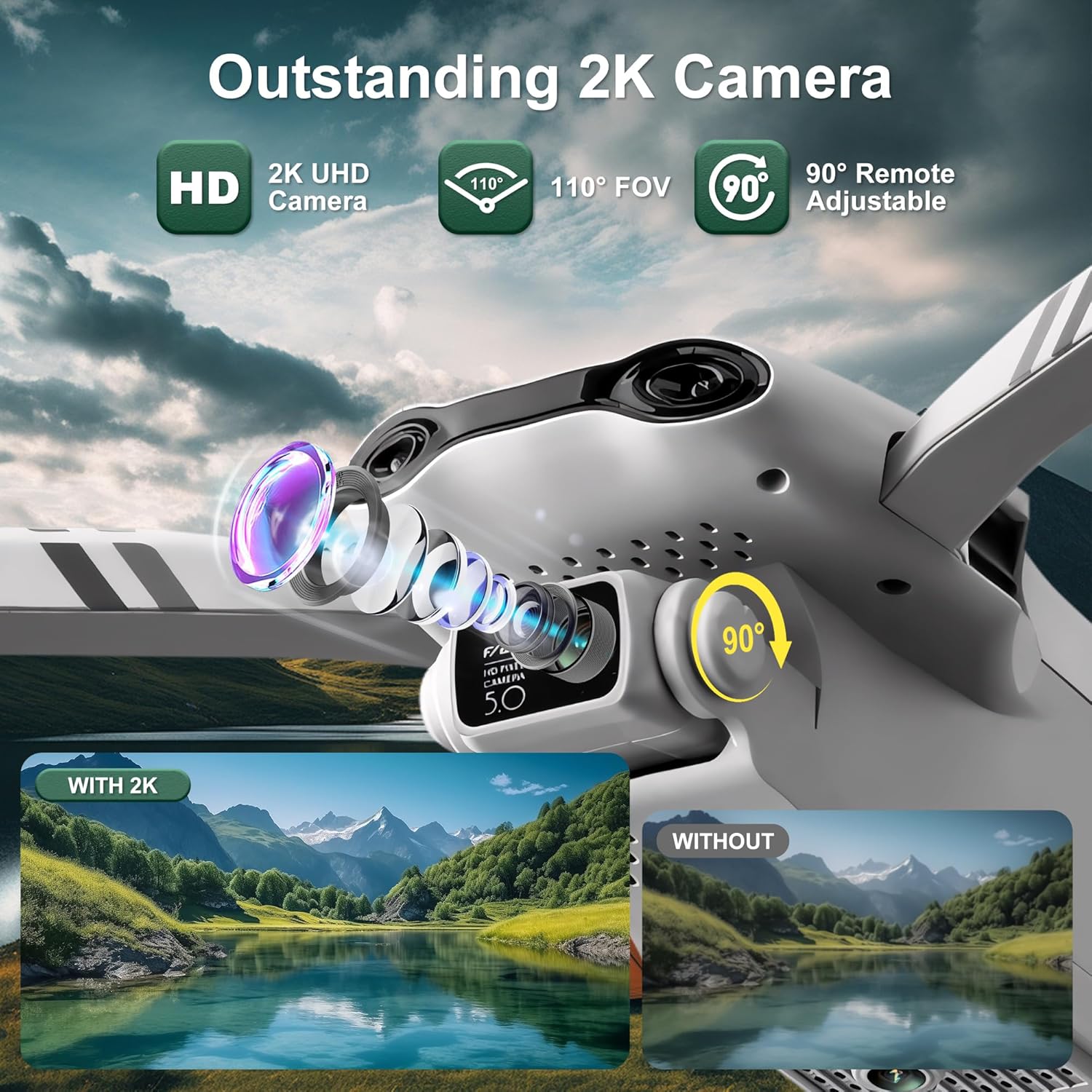 Drone with Camera for Adults, 2K UHD GPS RC Drone Brushless Motor, Smart FPV Foldable Quadcopter for Beginners, 5G WIFI Transmission, Auto Return, Follow Me, Waypoints, Altitude Hold, 30 Mins Flight Time, Gift Drone for Boys Girls - Image 5